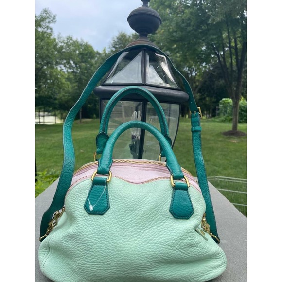 J Crew Biennial Tricolore Medium Leather Satchel Purse mint...
